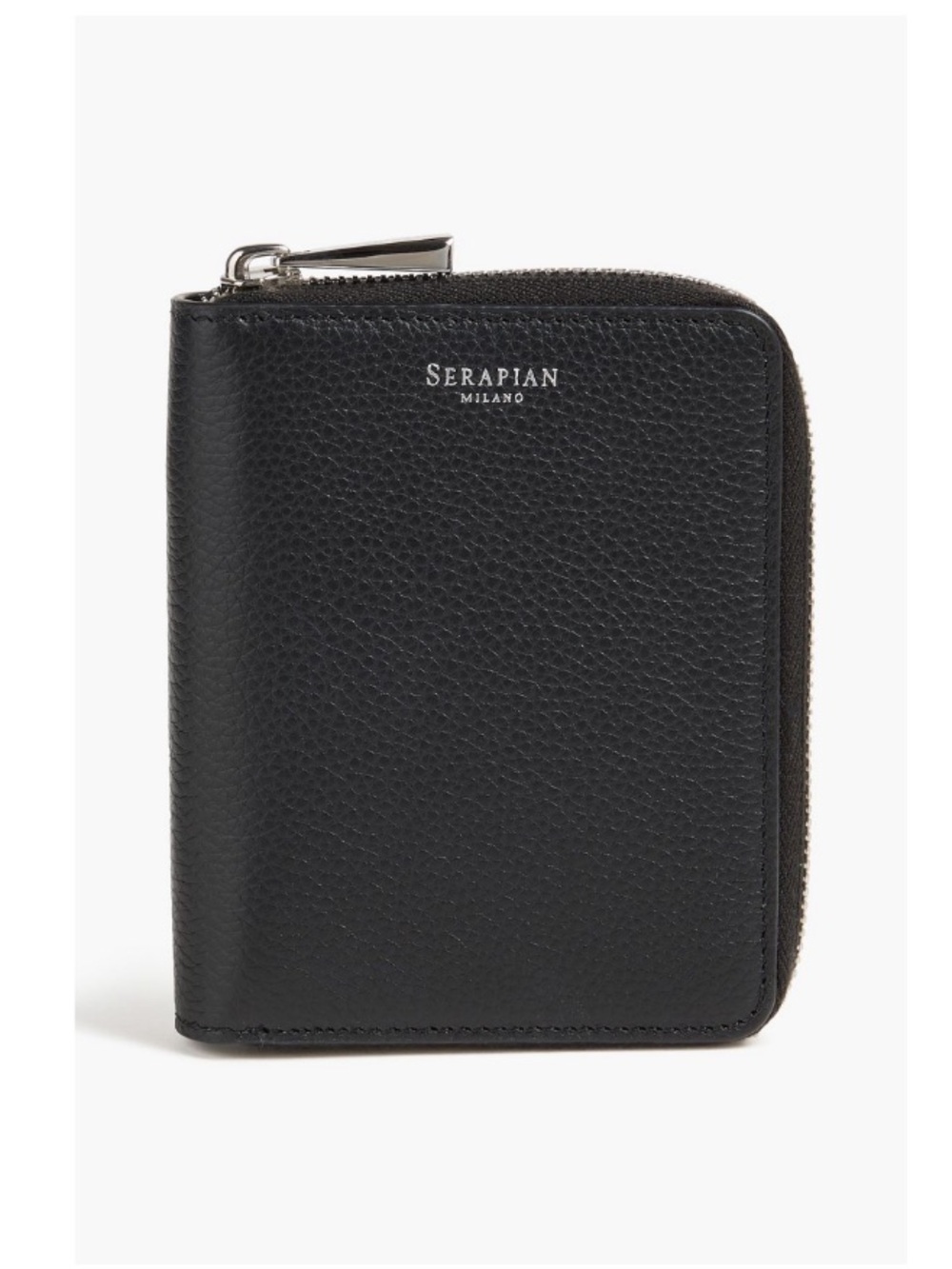 NWT, SERAPIAN MILANO Black Pebbled- Leather Wallet, Half Zipper opening
